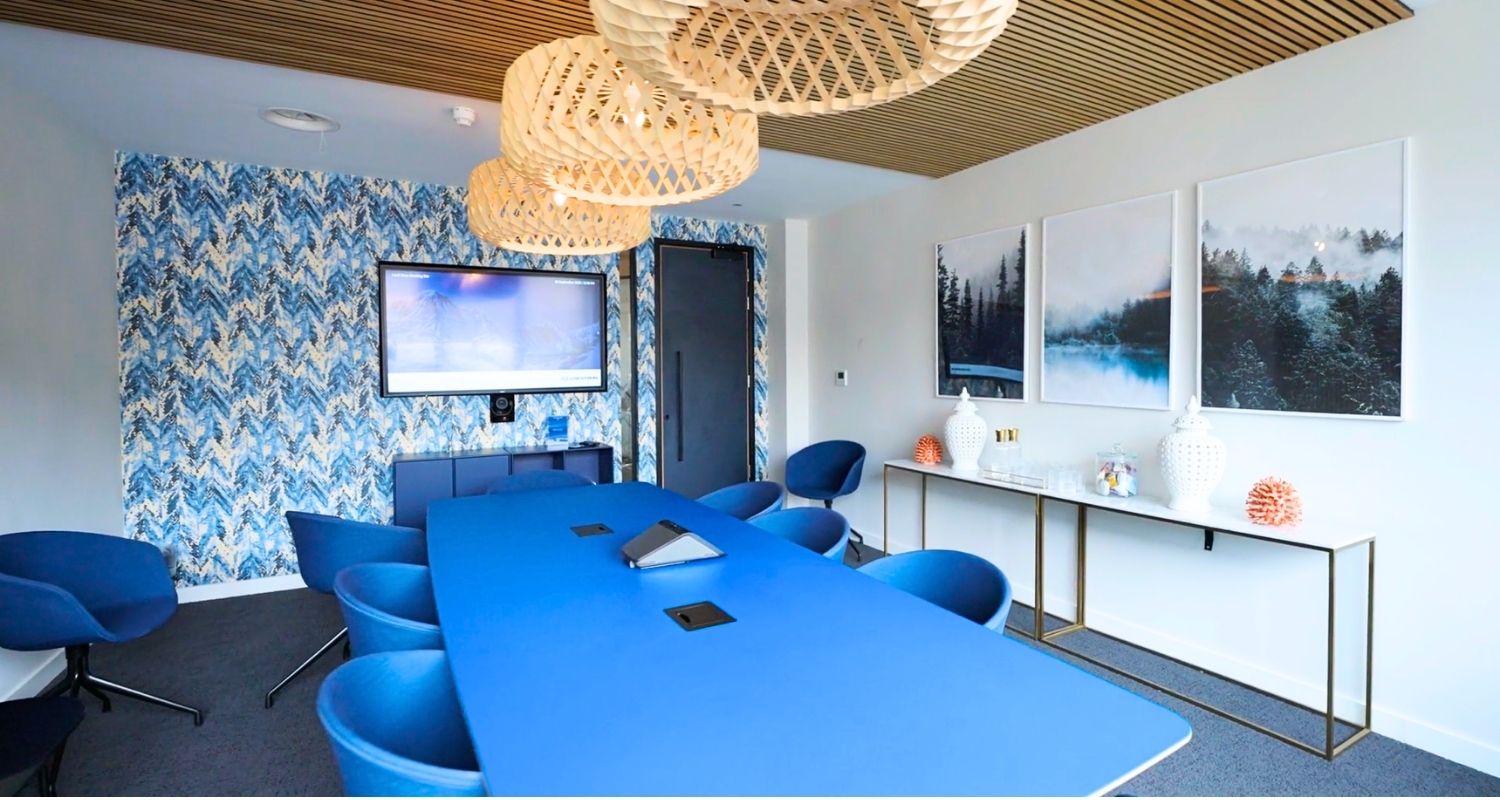 A boardroom-style meeting room at The Smith in Kingston upon Thames